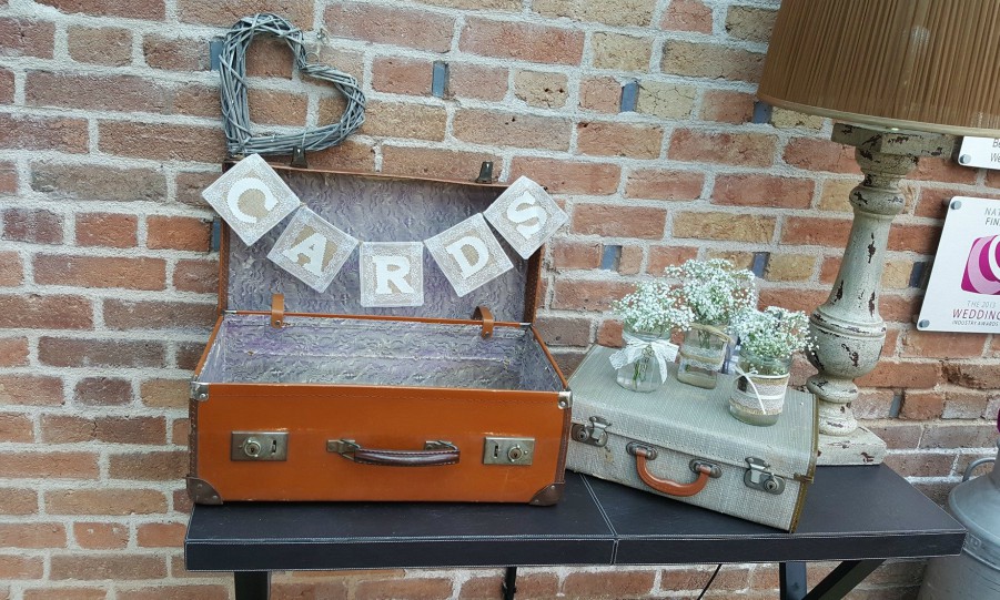 suitcase with hessian decoration