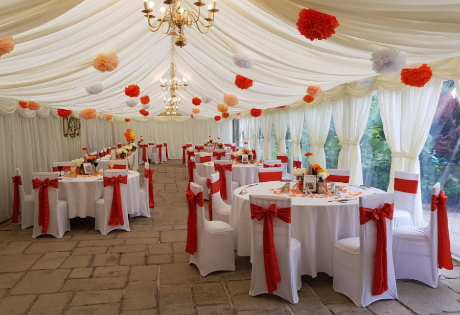 wedding room with orange decor