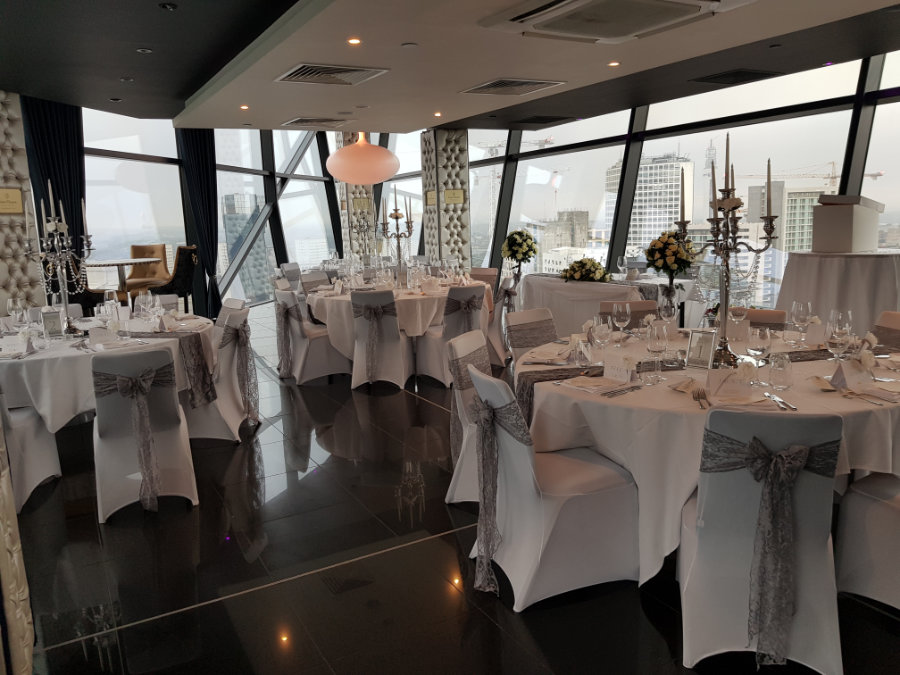 wedding room with grey and silver decor
