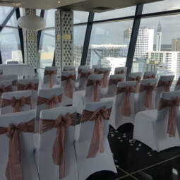 ceremony room with silk organza sashes