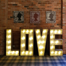 4ft LED rustic LOVE letters in barn wedding room