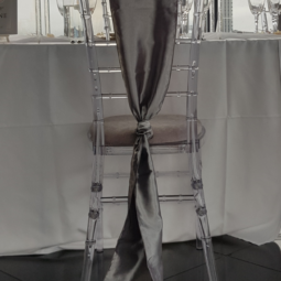silver drop sash on ghost chiavari chair