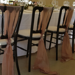 wedding chair decor in mocha silk organza